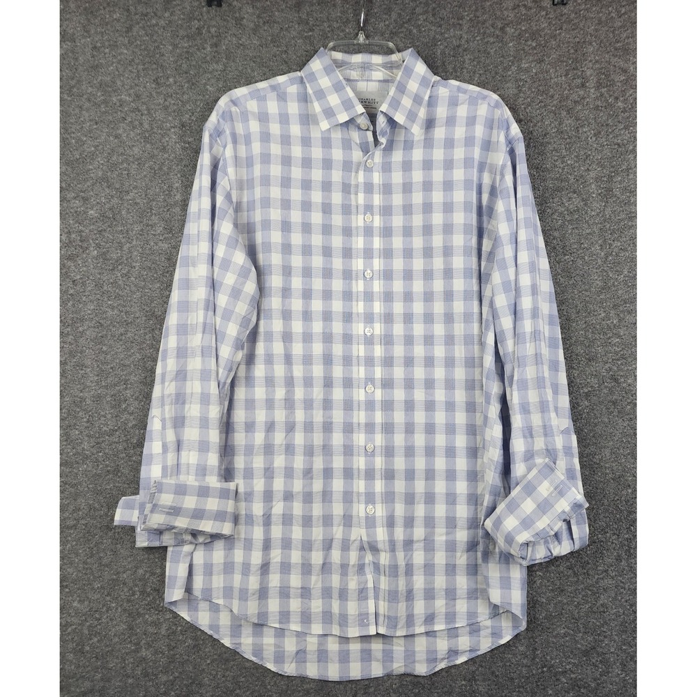 Charles Tyrwhitt Button Down Mens 17/36 Blue Check‎ Non Iron SN569NAV